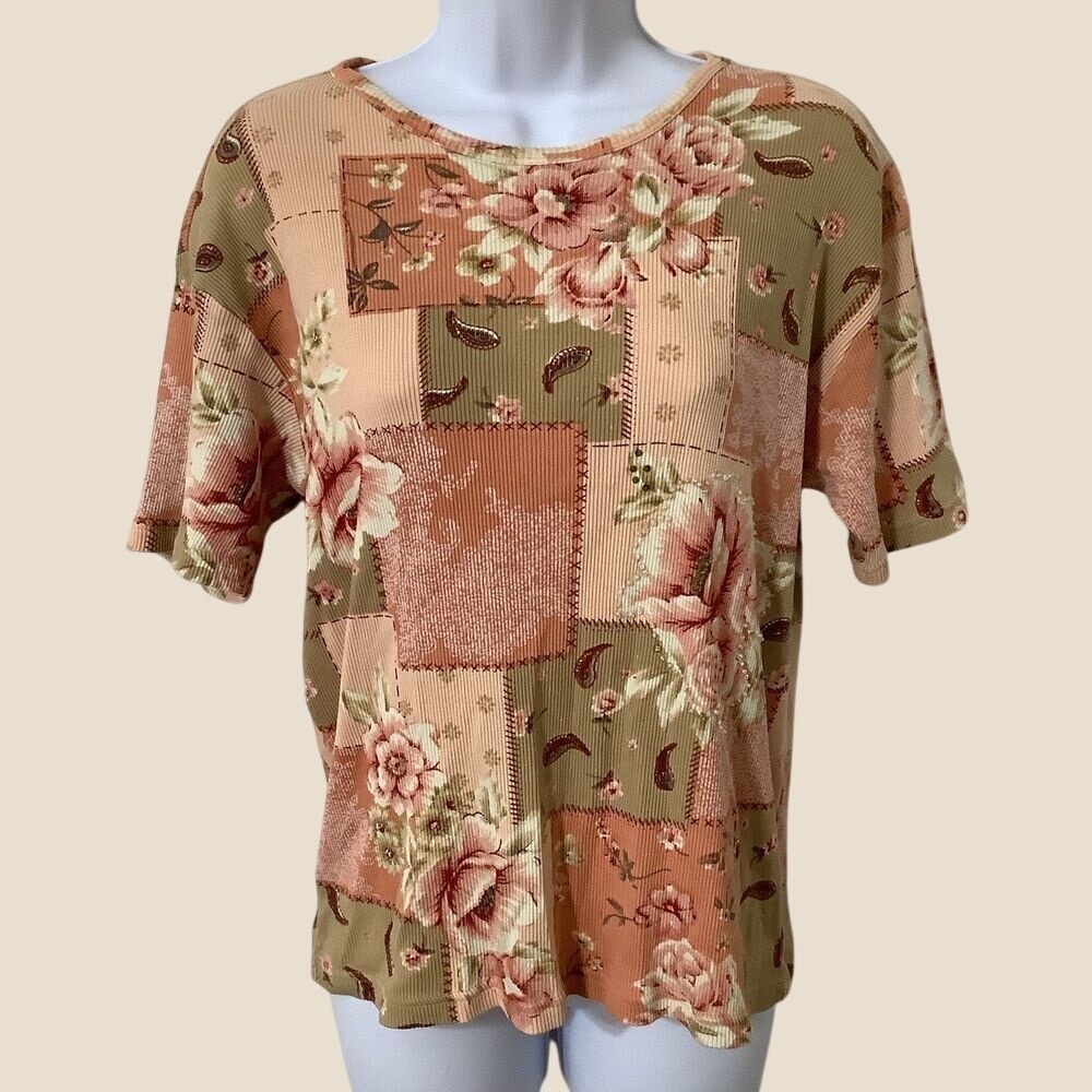 Patchwork Top Medium Vintage 90s 100% Cotton Beaded Fairy Feminine Cottagecore